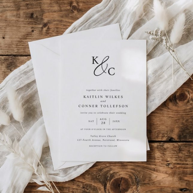 Invitation Elegant Modern Simple Black & White Wedding (Modern wedding logo monogram wedding invitations in black and white.)