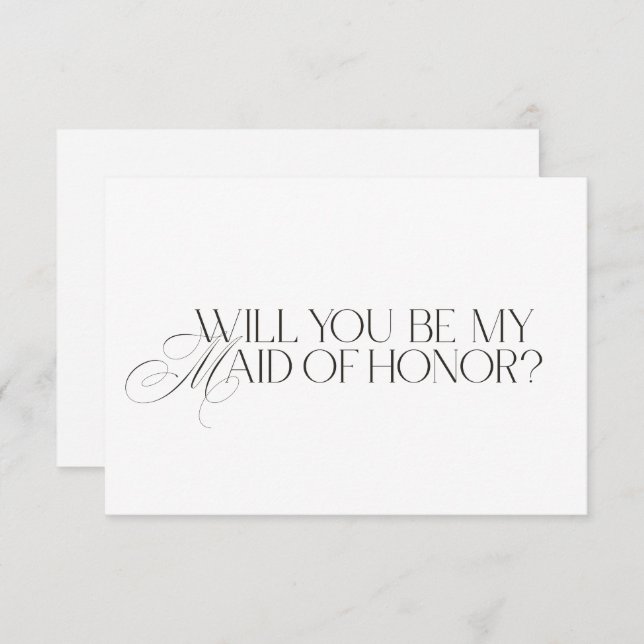 Invitation Elegant Modern White Maid of Honor Proposal Card (Devant / Derrière)