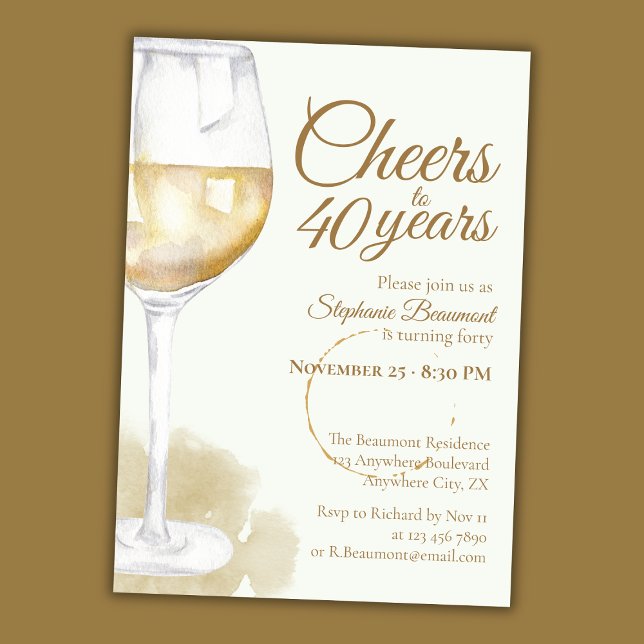 Invitation Elegant Modern White Wine Cheers 40th Birthday (Créateur téléchargé)
