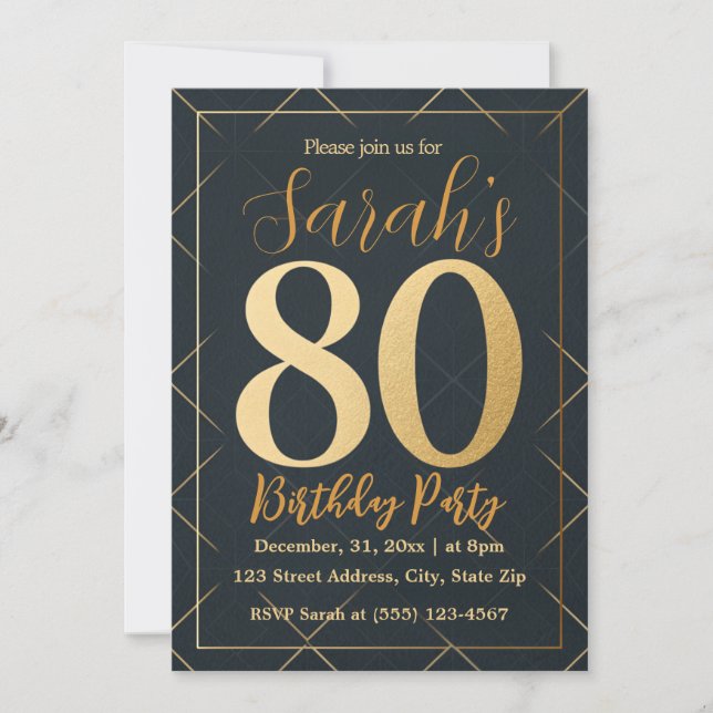 Invitation Elégant moderne 80e anniversaire Foil (Devant)