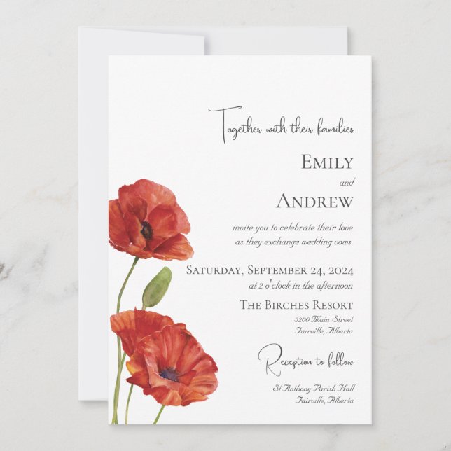 Invitation Elégant moderne Aquarelle Rouge Mariage (Devant)
