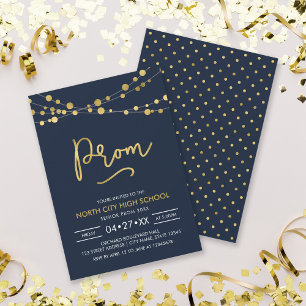 Invitation Elégant Moderne Bleu cordes de lumières École Prom