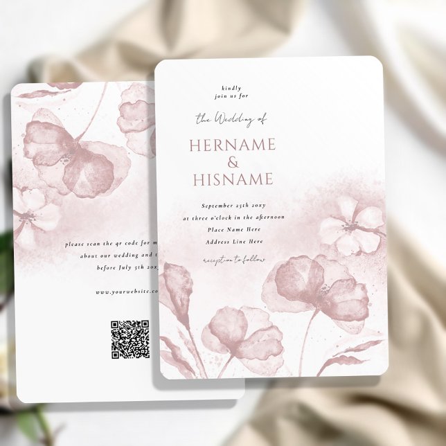 Invitation Élégant moderne Blush rose floral QR Mariage RSVP (Créateur téléchargé)