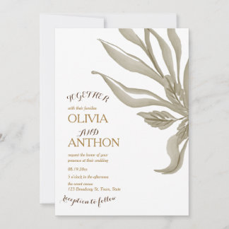 Invitation Élégant Moderne Botanique Floral & écriture Dorée