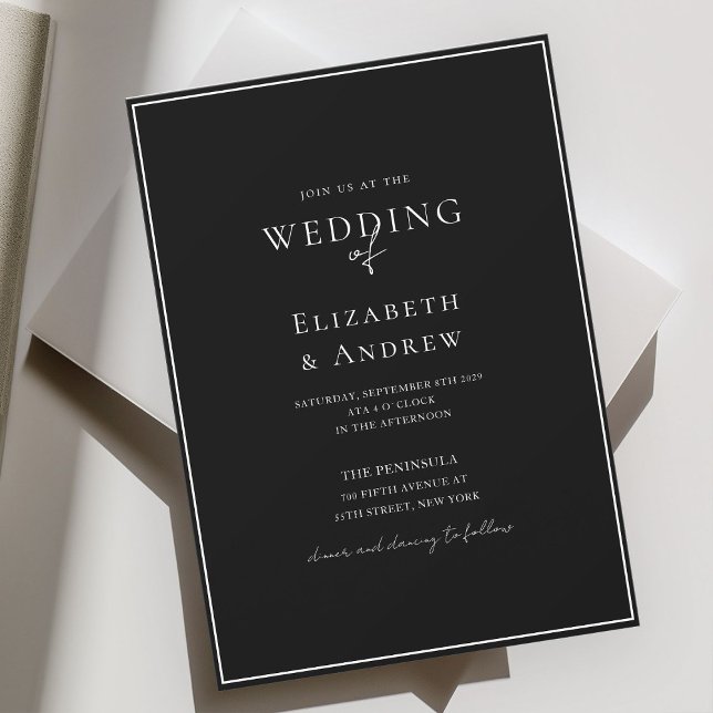 Invitation Élégant, moderne, écriture manuscrite, Mariage noi (Elegant, Modern, Handwriting, Black Wedding Invitation)