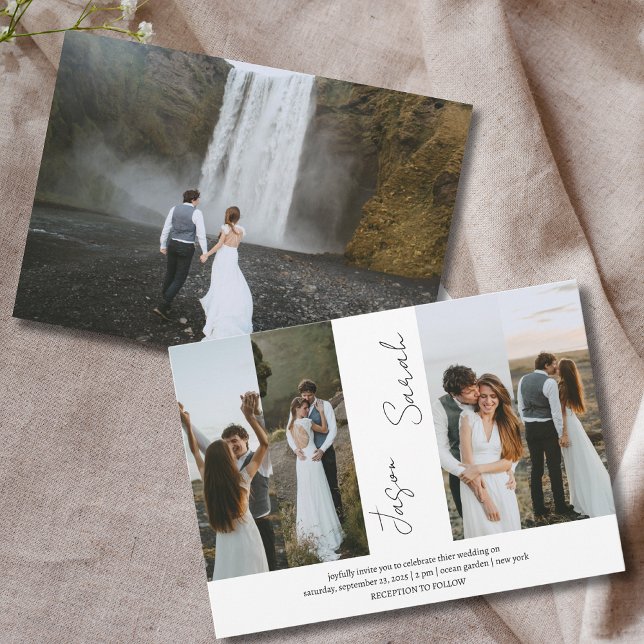 Invitation Élégant Moderne Élégant 5 Photos mariage (Créateur téléchargé)