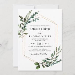 Invitation Elégant moderne Eucalyptus Verdure Mariage Or