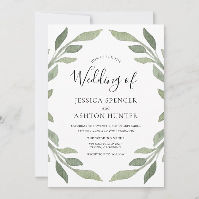 Invitation Elégant Moderne Feuille Verte Feu Mariage Invitati (Devant)