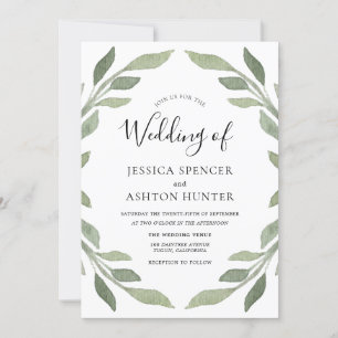 Invitation Elégant Moderne Feuille Verte Feu Mariage Invitati