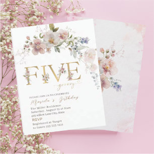Invitation Elégant Moderne Fleurs aquarelles de cinq ans Ba