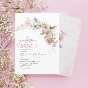 Invitation Elégant Moderne Fleurs Aquarelles Graduation Brun