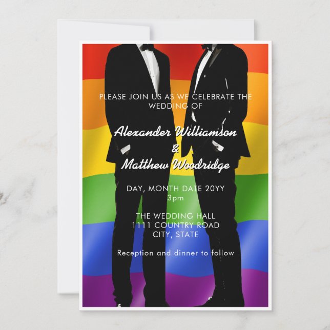 Invitation Elégant moderne Hommes gais Mariage Arc-en-ciel (Devant)