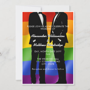 Invitation Elégant moderne Hommes gais Mariage Arc-en-ciel