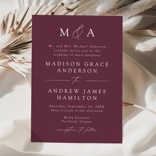 Invitation Élégant Moderne Mariage Monogramme Pourpre Prune (Créateur téléchargé)