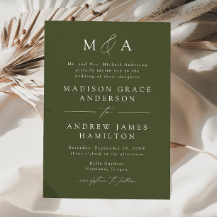 Invitation Élégant Moderne Mariage Monogramme Vert Olive