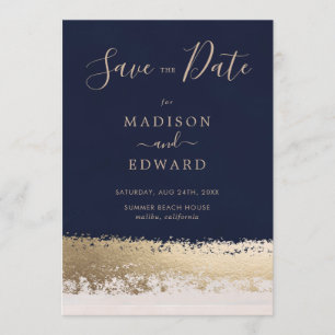 Invitation Elégant moderne, Marine, Gold Foil