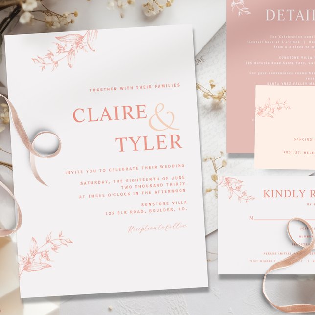 Invitation Élégant moderne minimaliste rose pâle, Mariage de  (Créateur téléchargé)