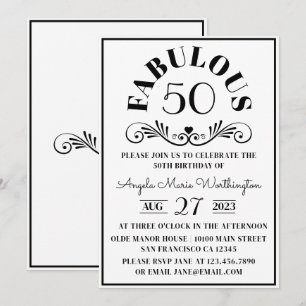 Invitation Elégant moderne noir blanc Fabulous Cinquante fête