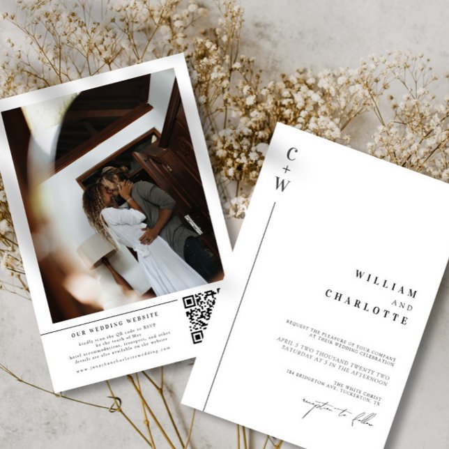 Invitation Élégant moderne noir et blanc tout en un Mariage (Créateur téléchargé)