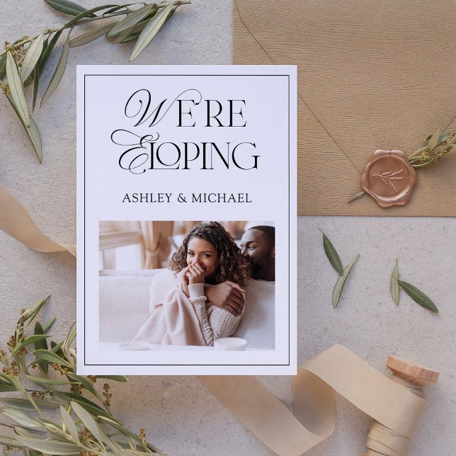 Invitation Élégant moderne Nous sommes en train d'Eloping Réc (Join Us in Anticipation! We're Eloping & You're Invited to Celebrate at Our Upcoming Reception. 💌💫)
