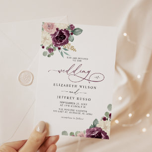 Invitation Élégant moderne Plum or Botanique Mariage floral