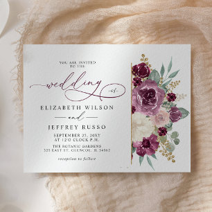 Invitation Élégant moderne Plum or Botanique Mariage floral