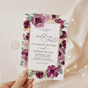 Invitation Élégant moderne Plum or Botanique Mariage floral