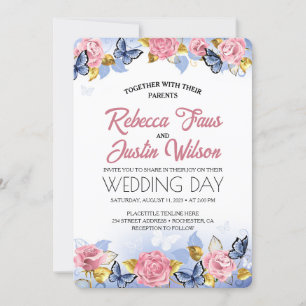 Invitation Élégant Moderne Rose Floral Rose Poussiéreuse