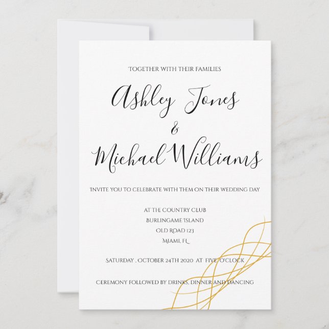 Invitation Élégant Moderne Simple Blanc Or Cordial Mariage (Devant)