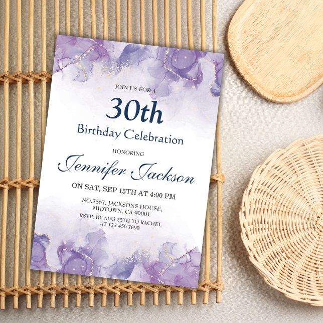 Invitation Elégant moderne violet & or floral 30e anniversair (Créateur téléchargé)