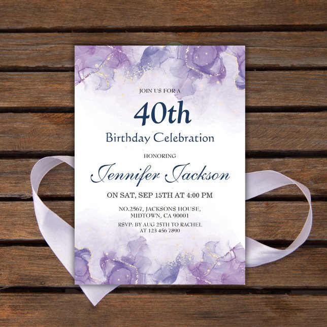 Invitation Elégant moderne violet & or floral 40e anniversair (Créateur téléchargé)