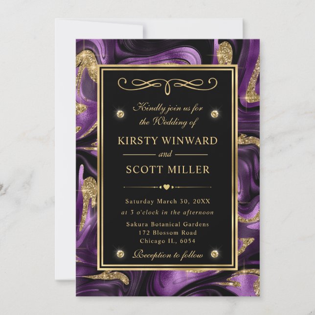 Invitation Élégant Molten Purple et Mariage de Parties scinti (Devant)