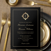 Élégant Monogram Classy Classic Black Gold Mariage