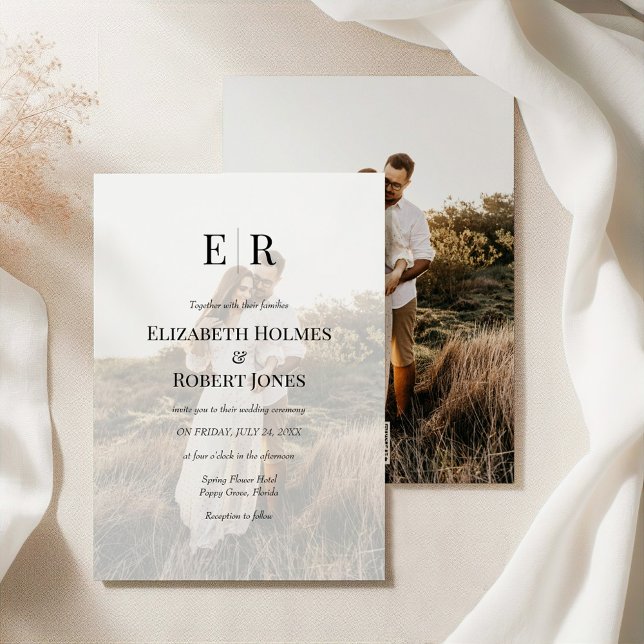 Invitation Elegant Monogram Custom Photo QR Code Wedding  (Elegant Monogram Custom Photo QR Code Wedding Invitation on an elegant silky tablecloth)