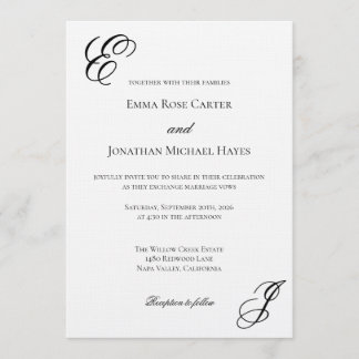 Invitation Elegant Monogram Minimalist Wedding