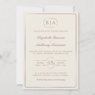 Invitation Élégant Monogram Rose or Mariage