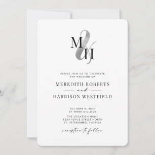 Invitation Élégant Monogram Silver Ampersand QR Code Mariage