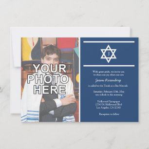 Invitation Élégant Monogramme Bar Mitzvah avec photo
