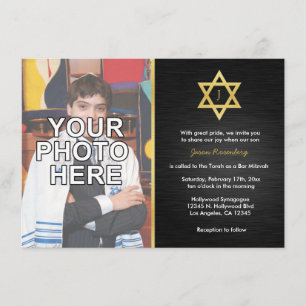 Invitation Élégant Monogramme Bar Mitzvah avec photo