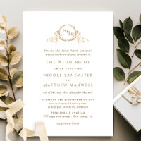 Élégant Monogramme blanc et or Mariage officiel