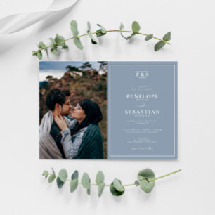 Invitation Élégant Monogramme bleu Dusty Simple Mariage photo