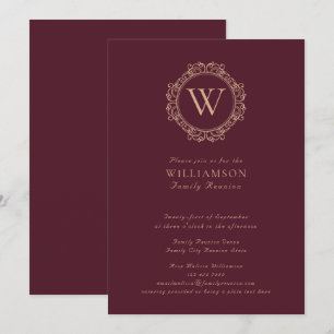 Invitation Élégant Monogramme Bourgogne Réunion familiale