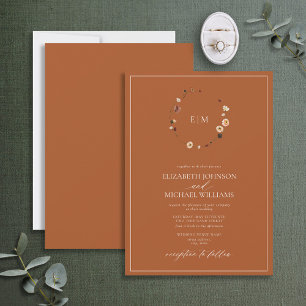 Invitation Élégant Monogramme de crête Florale Orange Brûlé