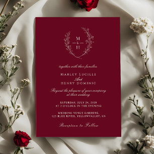 Invitation Élégant Monogramme de Fleur Sauvage Mariage Bordea