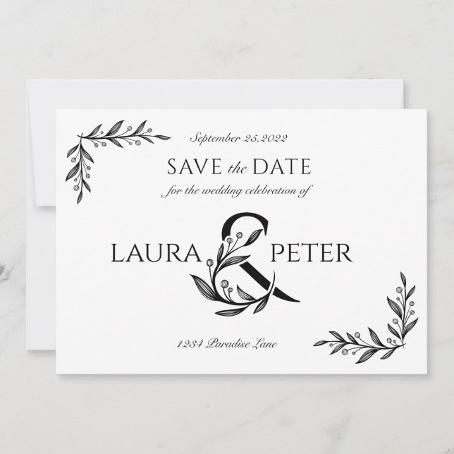 Invitation Élégant monogramme de mariage à l'ampersande fleur (Devant)