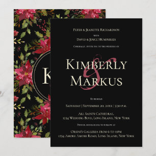 Invitation Élégant Monogramme de mariage Claret Red Poinsetti
