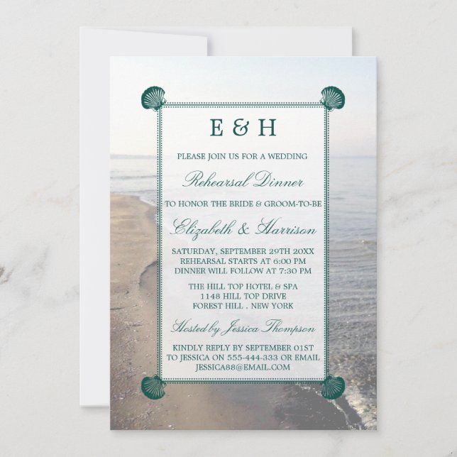Invitation Élégant Monogramme, Dîner de répétition Turquoise  (Devant)