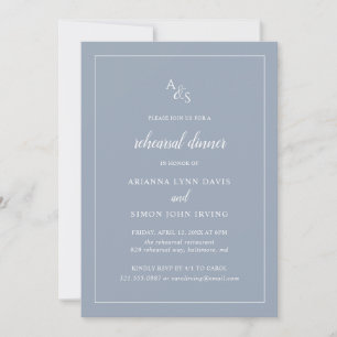 Invitation Élégant Monogramme Dusty Blue Rehearsal Dîner