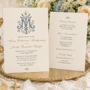 Invitation Élégant monogramme floral marial catholique