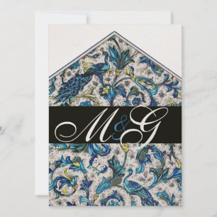 INVITATION ÉLÉGANT MONOGRAMME FLORENTIN BLEU OR FLORAL FLOREN